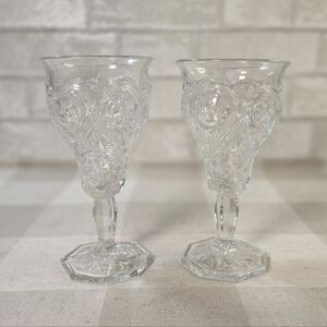 Rock Crystal Clear Vintage McKee Depression Glass Embossed Wine Goblet x 2